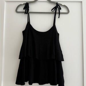 J. CREW Black Merino Wool Ruffle Tiered Sleeveless Knit Top